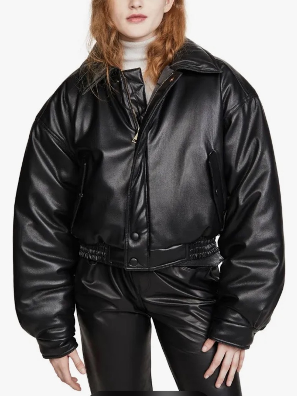 Nanushka Black Vegan Leather Bomber Jacket